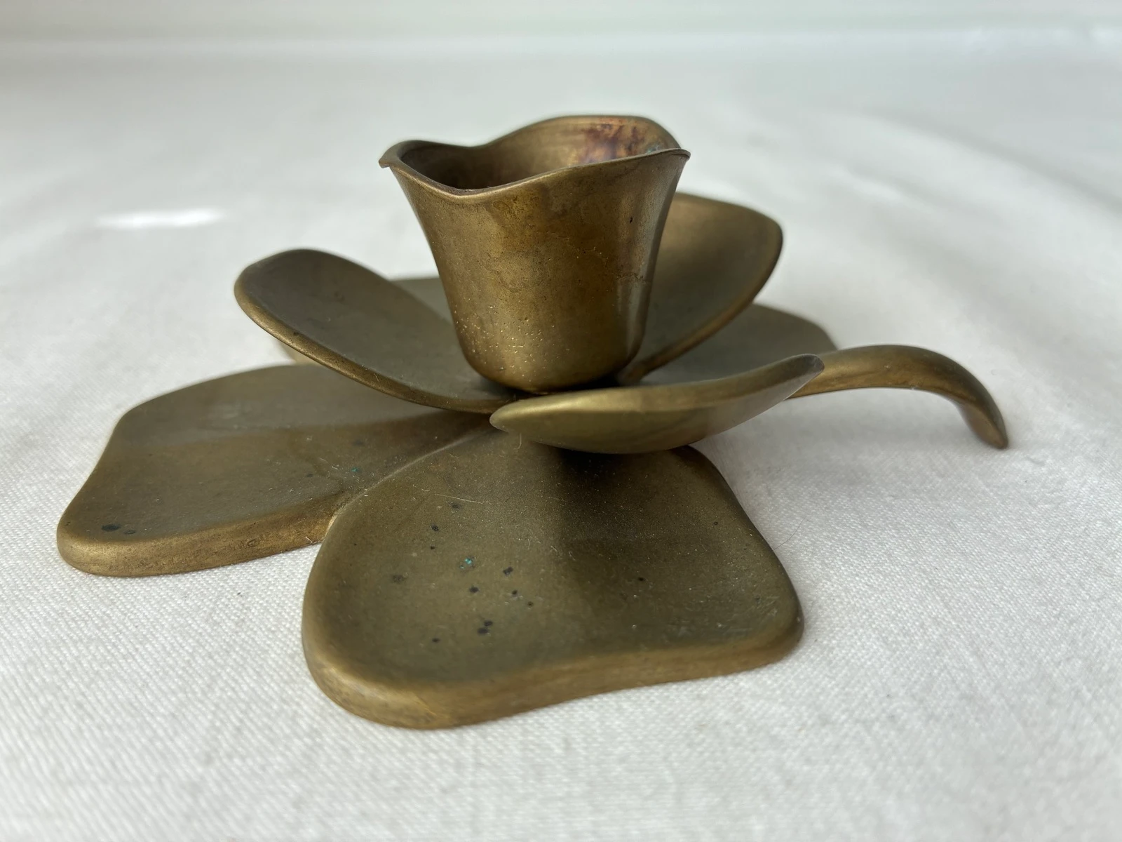 Vintage Messing Klavertje Vier Kandelaar / Bloem Blaas Kandelaar (Mid Century – photo 2